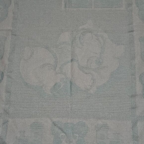 VTG Blue White  Knit Baby Blanket Acrylic Fringe Sleeping Teddy Bear Train Ball - Picture 4 of 10